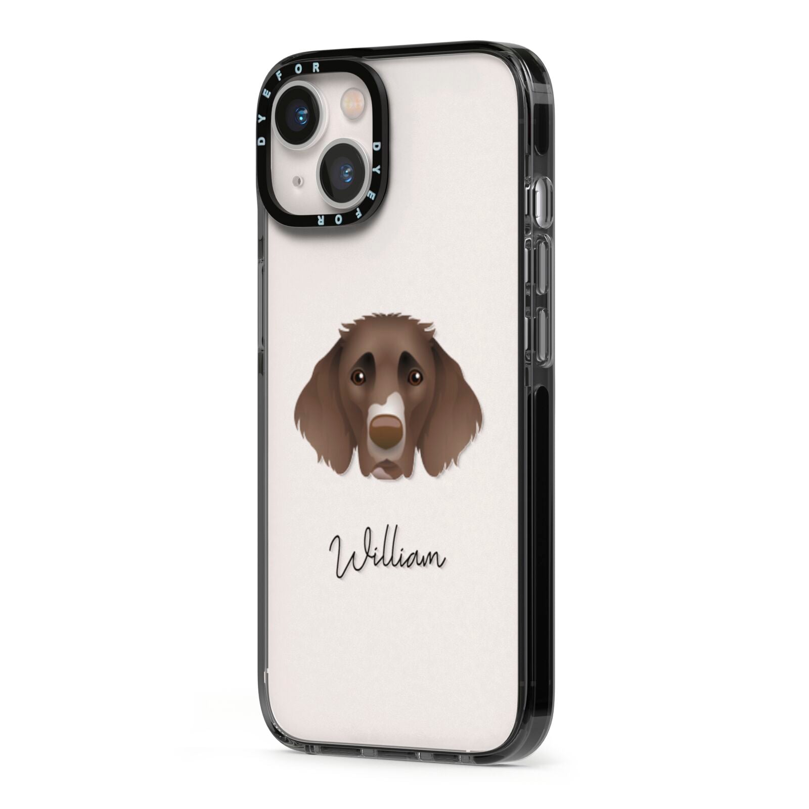 German Longhaired Pointer Personalised iPhone 13 Black Impact Case Side Angle on Silver phone