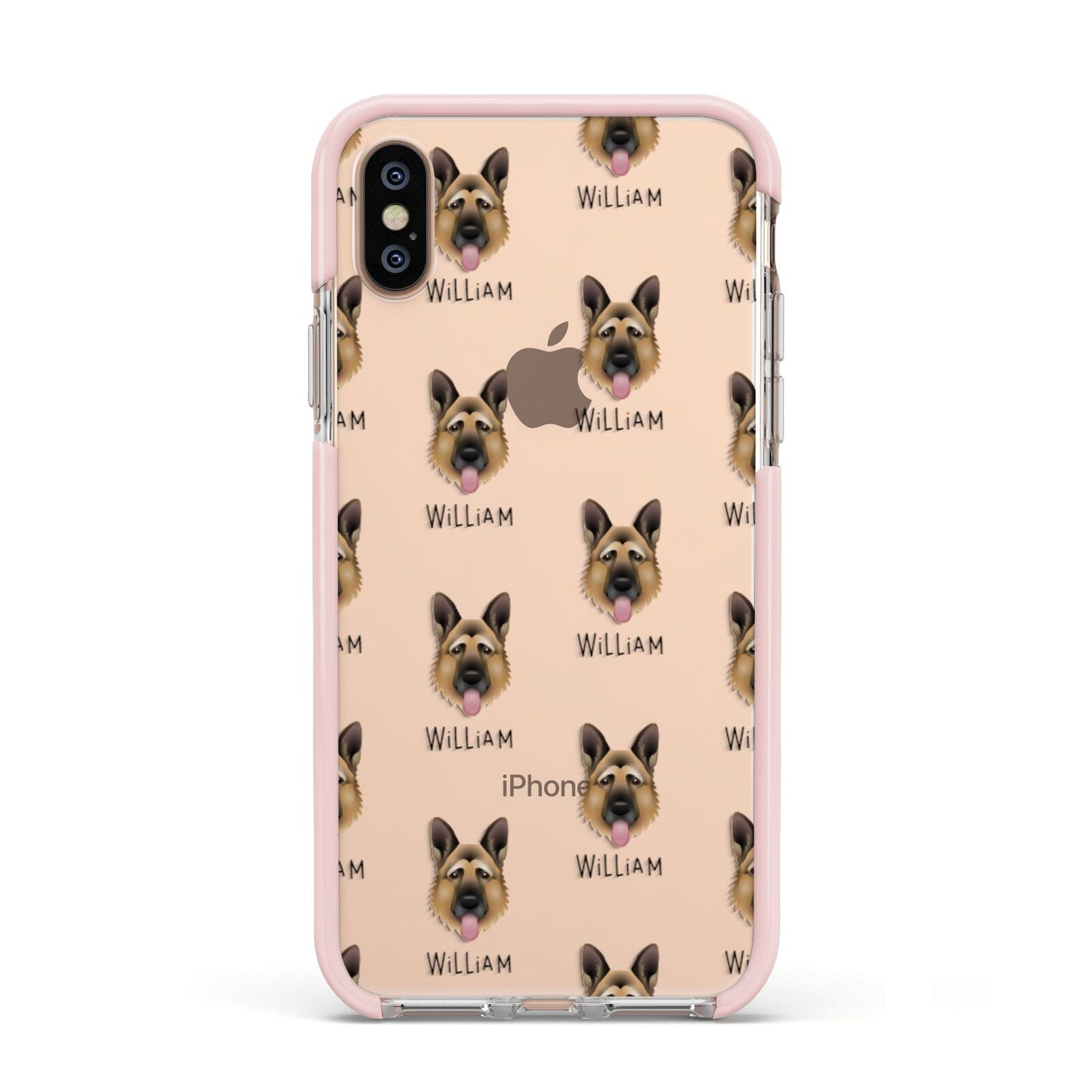 German Shepherd Icon with Name Apple iPhone Xs Impact Case Pink Edge on Gold Phone