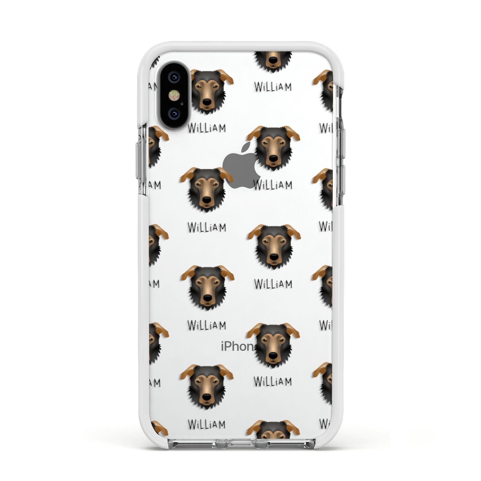 German Sheprador Icon with Name Apple iPhone Xs Impact Case White Edge on Silver Phone