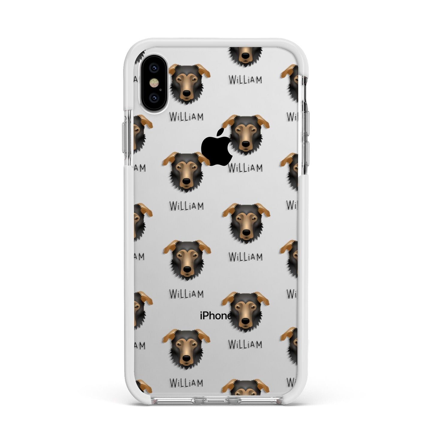 German Sheprador Icon with Name Apple iPhone Xs Max Impact Case White Edge on Silver Phone