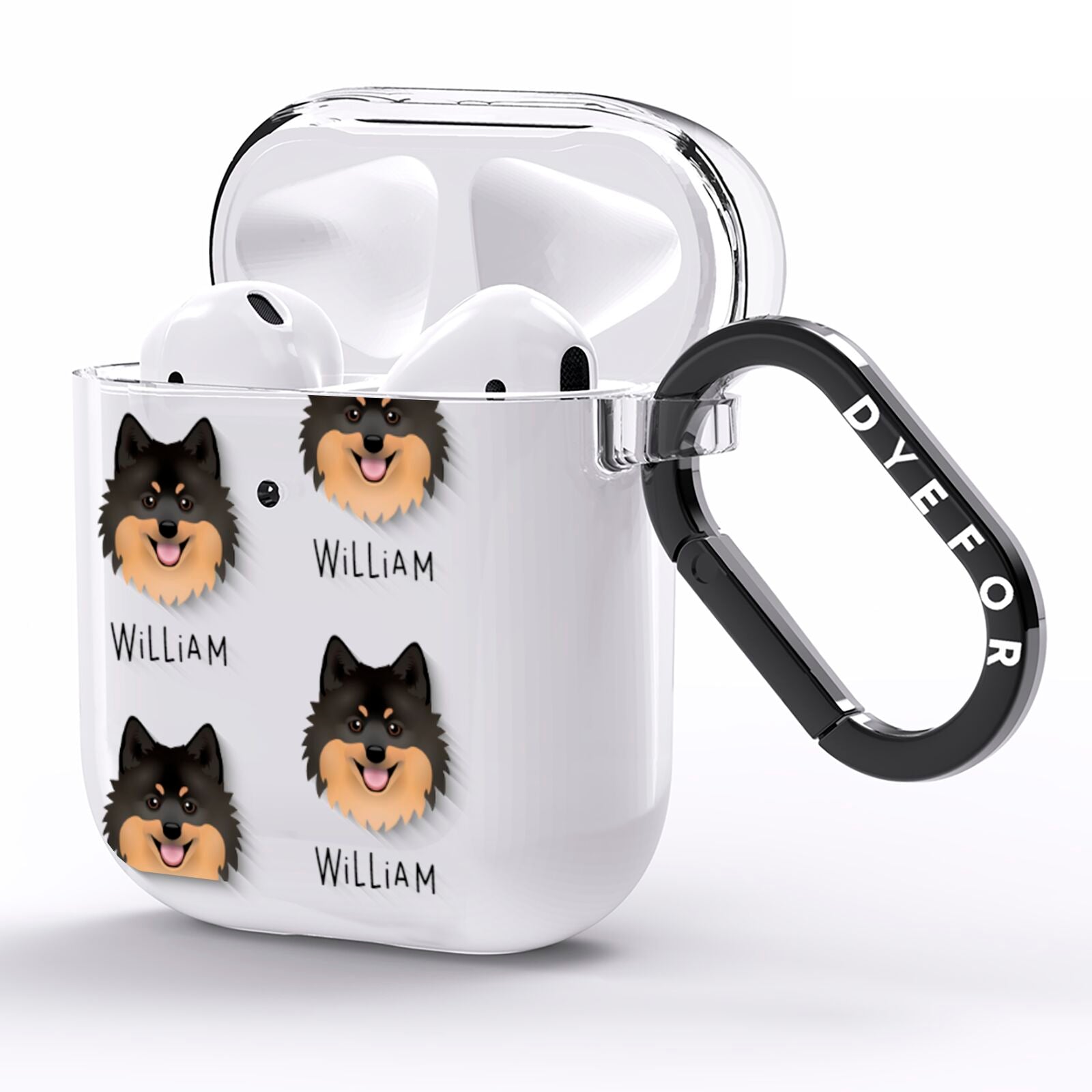 German Spitz Icon with Name AirPods Clear Case Side Image