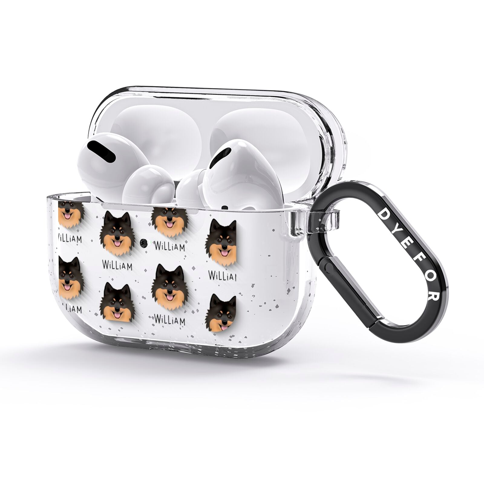 German Spitz Icon with Name AirPods Glitter Case 3rd Gen Side Image