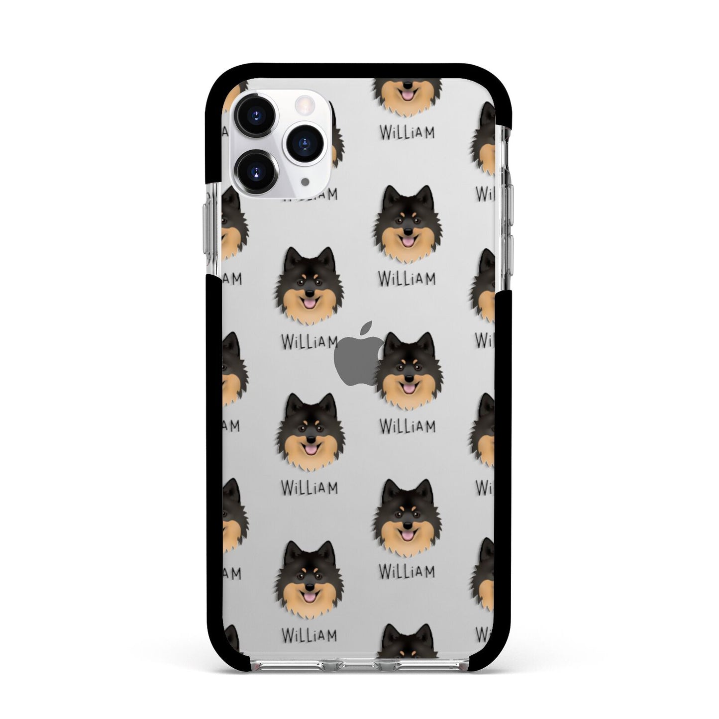 German Spitz Icon with Name Apple iPhone 11 Pro Max in Silver with Black Impact Case