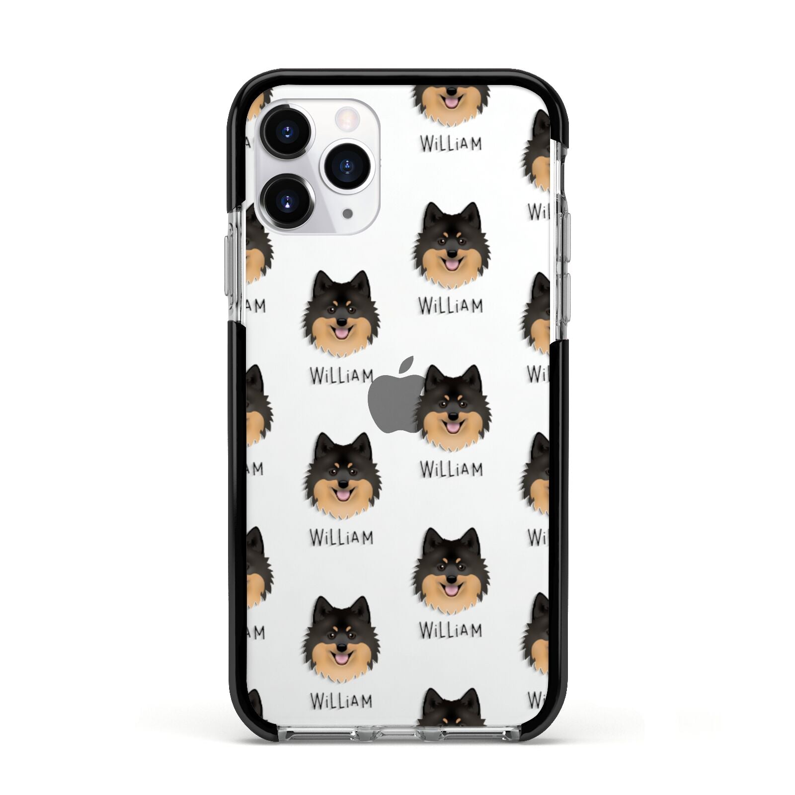 German Spitz Icon with Name Apple iPhone 11 Pro in Silver with Black Impact Case