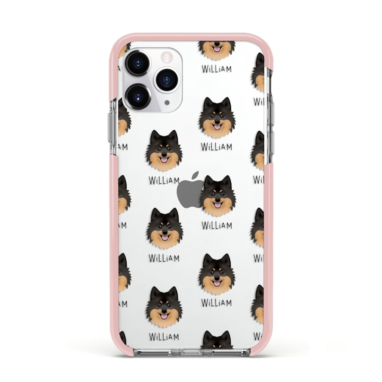 German Spitz Icon with Name Apple iPhone 11 Pro in Silver with Pink Impact Case