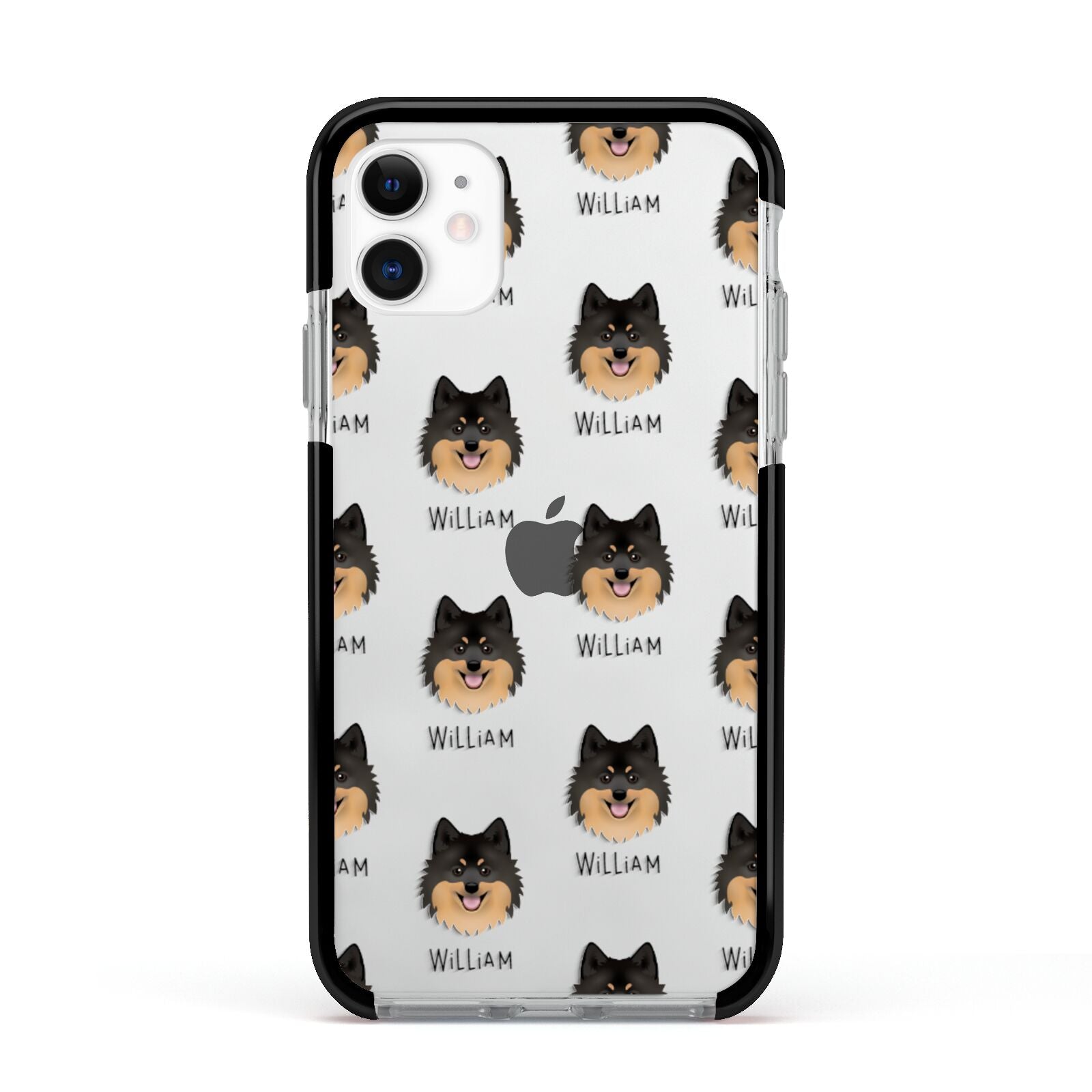 German Spitz Icon with Name Apple iPhone 11 in White with Black Impact Case
