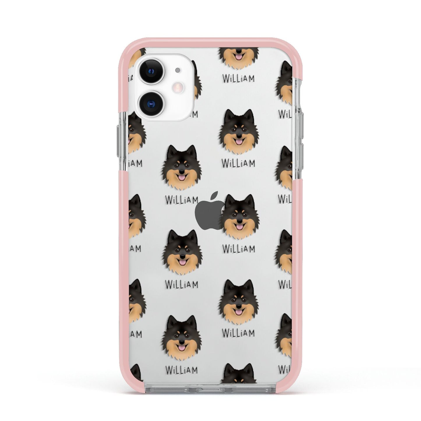 German Spitz Icon with Name Apple iPhone 11 in White with Pink Impact Case