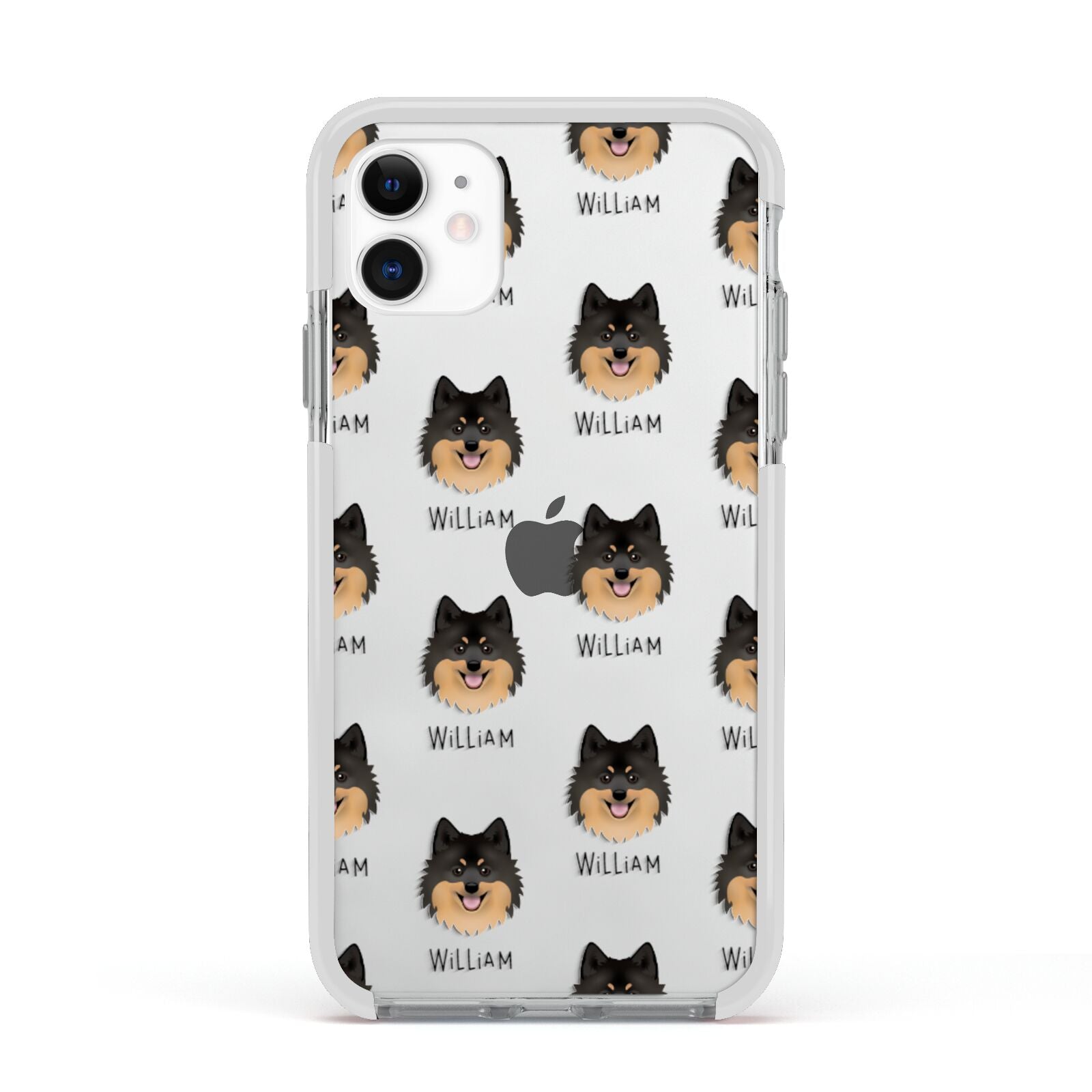 German Spitz Icon with Name Apple iPhone 11 in White with White Impact Case