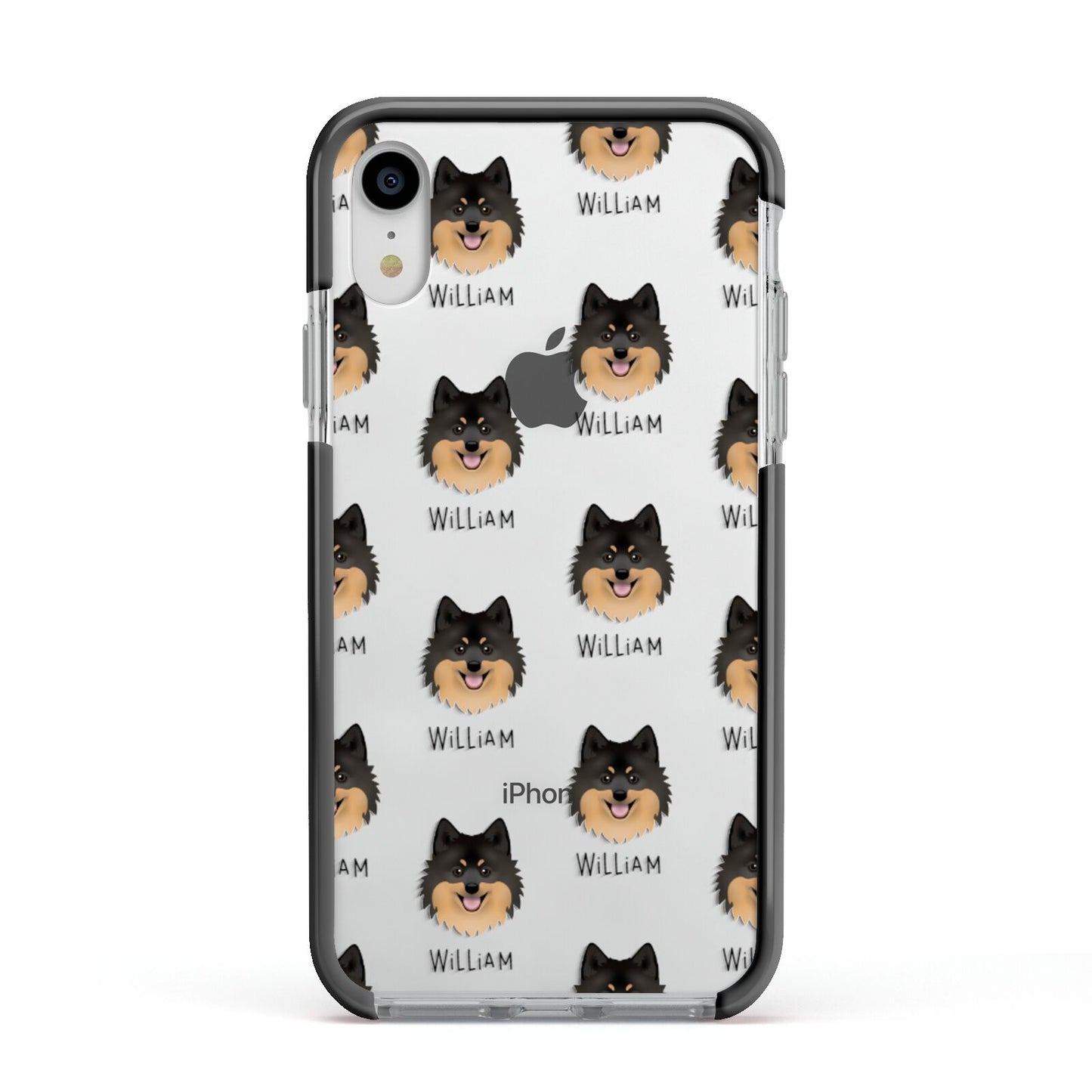German Spitz Icon with Name Apple iPhone XR Impact Case Black Edge on Silver Phone