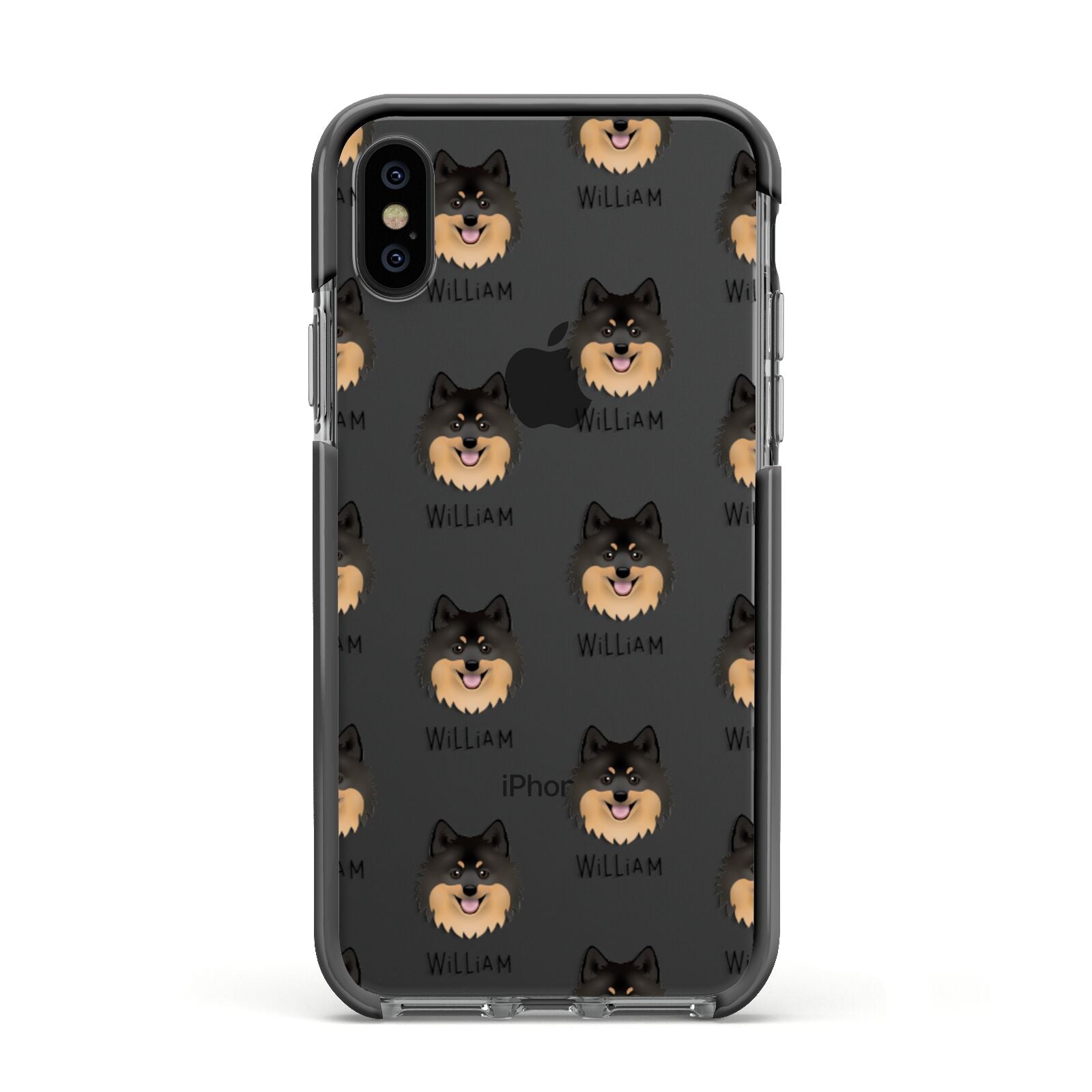 German Spitz Icon with Name Apple iPhone Xs Impact Case Black Edge on Black Phone