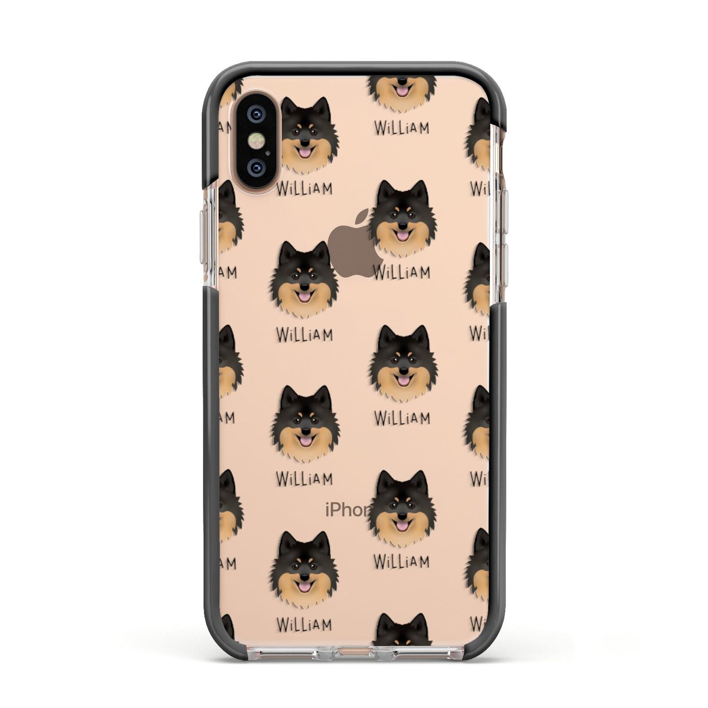 German Spitz Icon with Name Apple iPhone Xs Impact Case Black Edge on Gold Phone