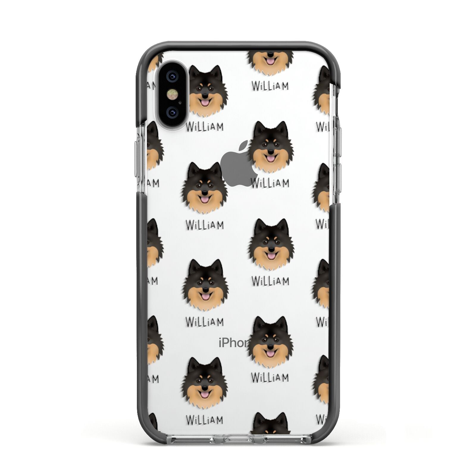 German Spitz Icon with Name Apple iPhone Xs Impact Case Black Edge on Silver Phone