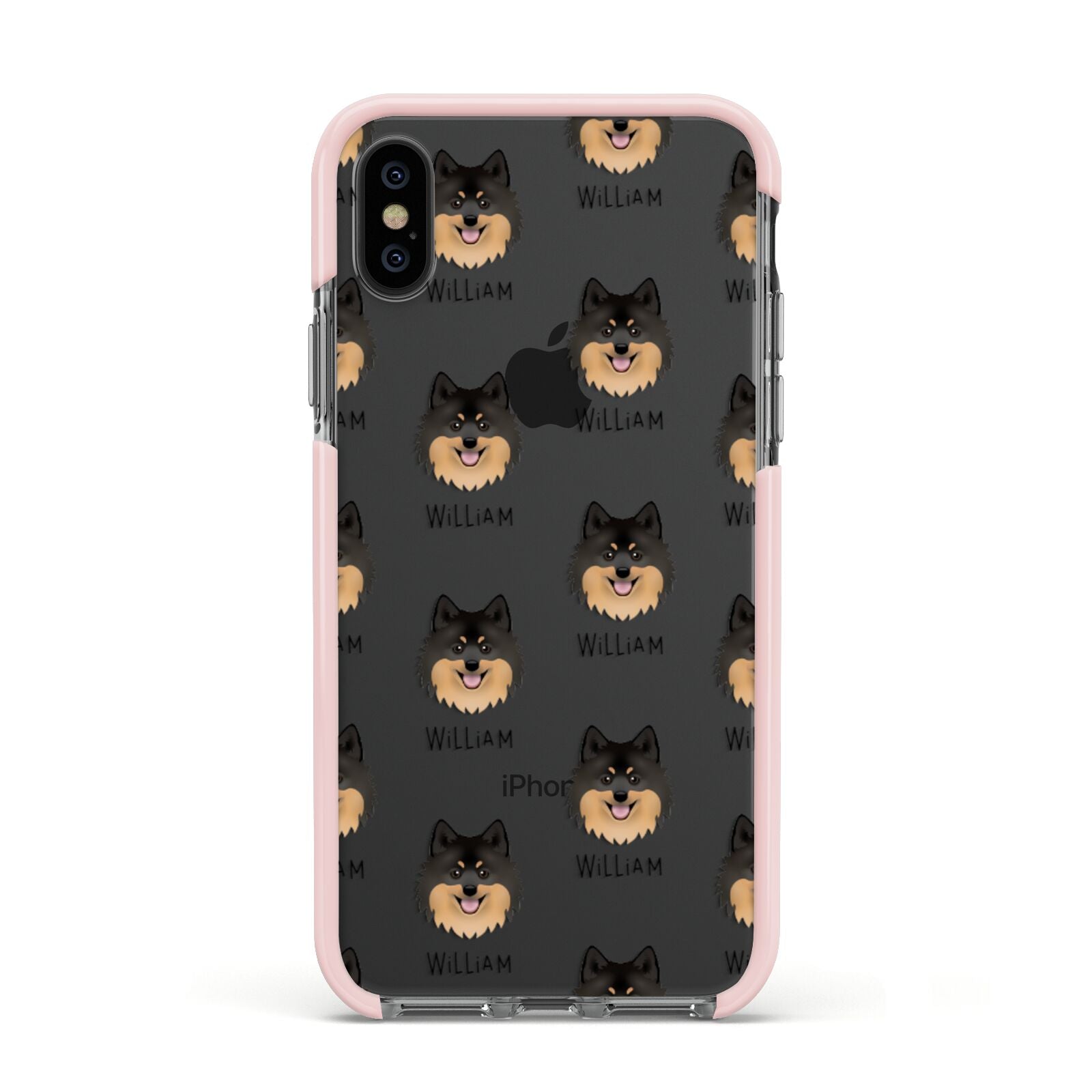 German Spitz Icon with Name Apple iPhone Xs Impact Case Pink Edge on Black Phone