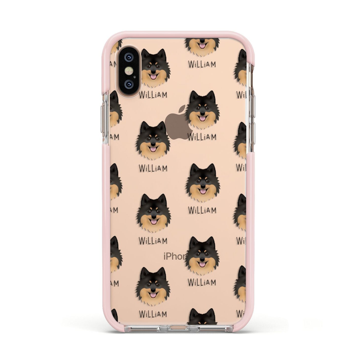 German Spitz Icon with Name Apple iPhone Xs Impact Case Pink Edge on Gold Phone