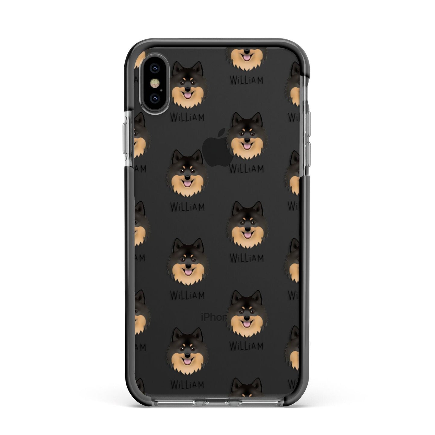 German Spitz Icon with Name Apple iPhone Xs Max Impact Case Black Edge on Black Phone