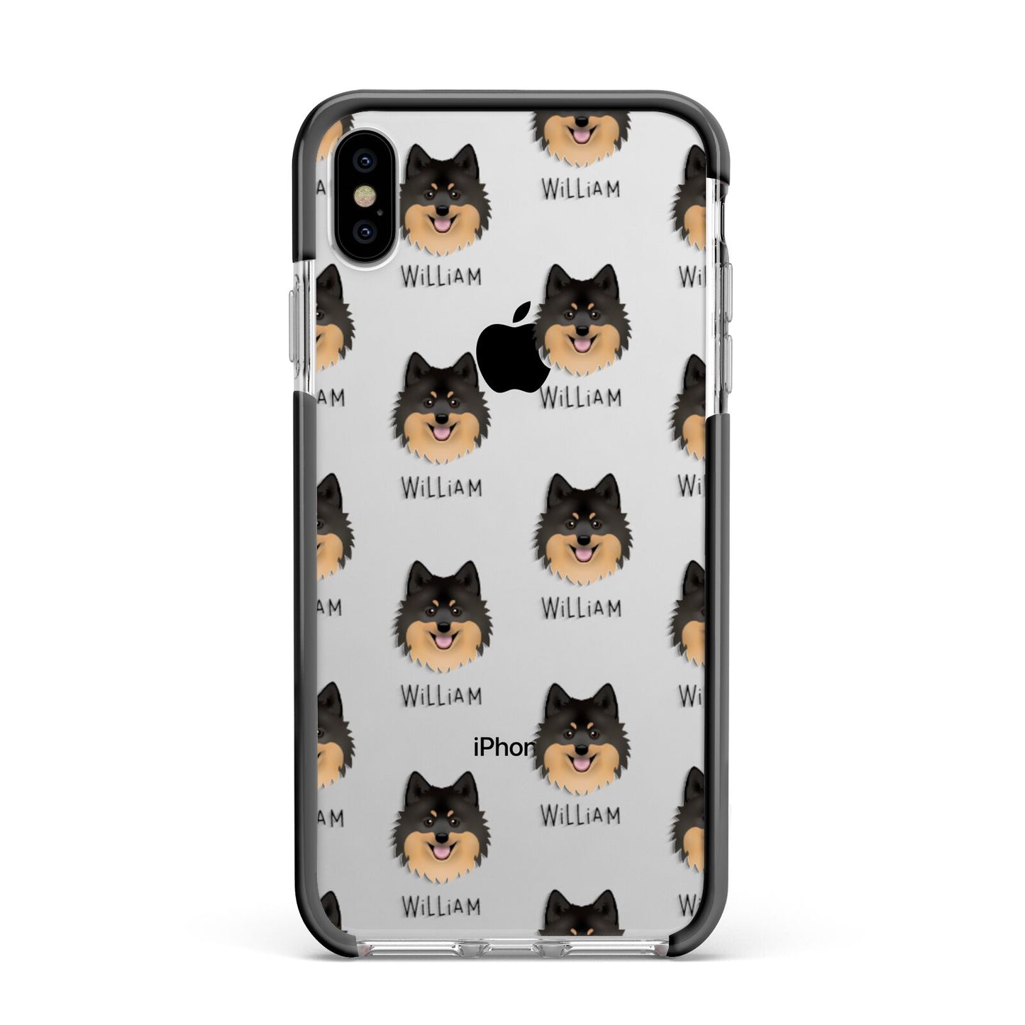 German Spitz Icon with Name Apple iPhone Xs Max Impact Case Black Edge on Silver Phone