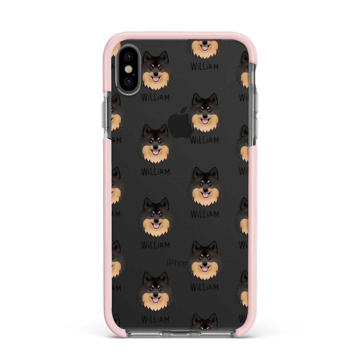 German Spitz Icon with Name Apple iPhone Xs Max Impact Case Pink Edge on Black Phone