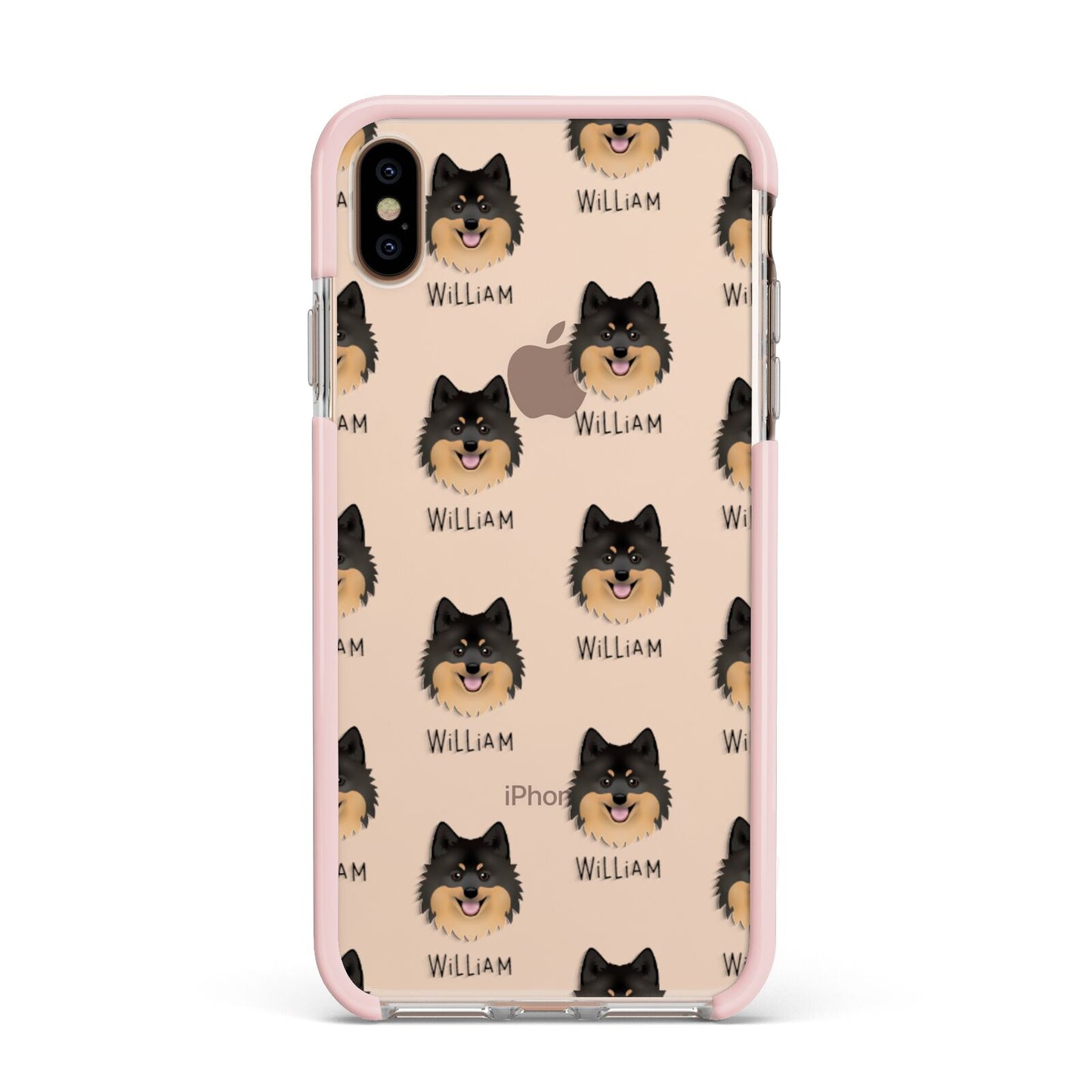 German Spitz Icon with Name Apple iPhone Xs Max Impact Case Pink Edge on Gold Phone