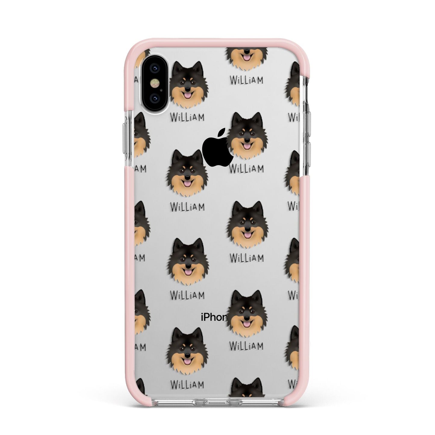 German Spitz Icon with Name Apple iPhone Xs Max Impact Case Pink Edge on Silver Phone