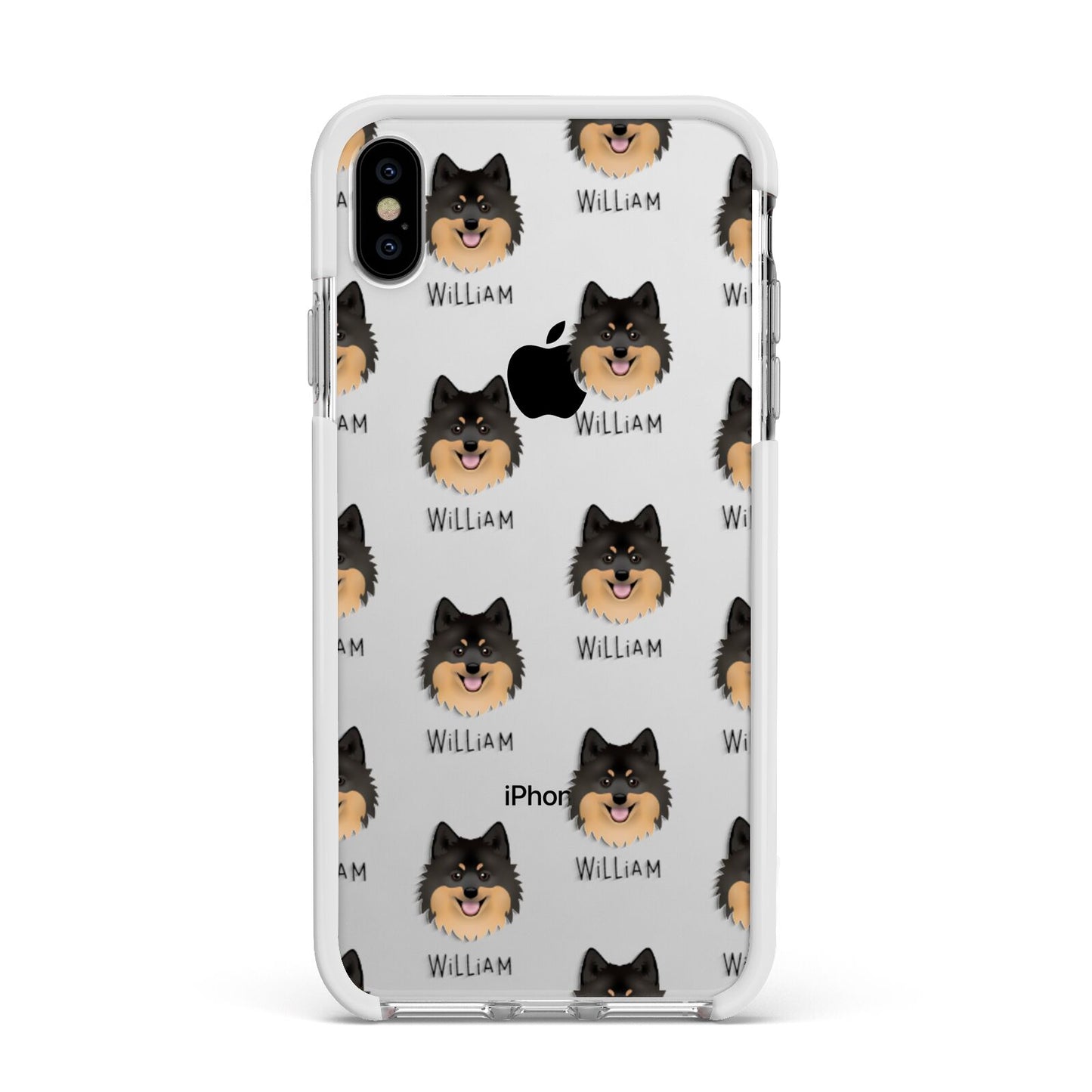 German Spitz Icon with Name Apple iPhone Xs Max Impact Case White Edge on Silver Phone