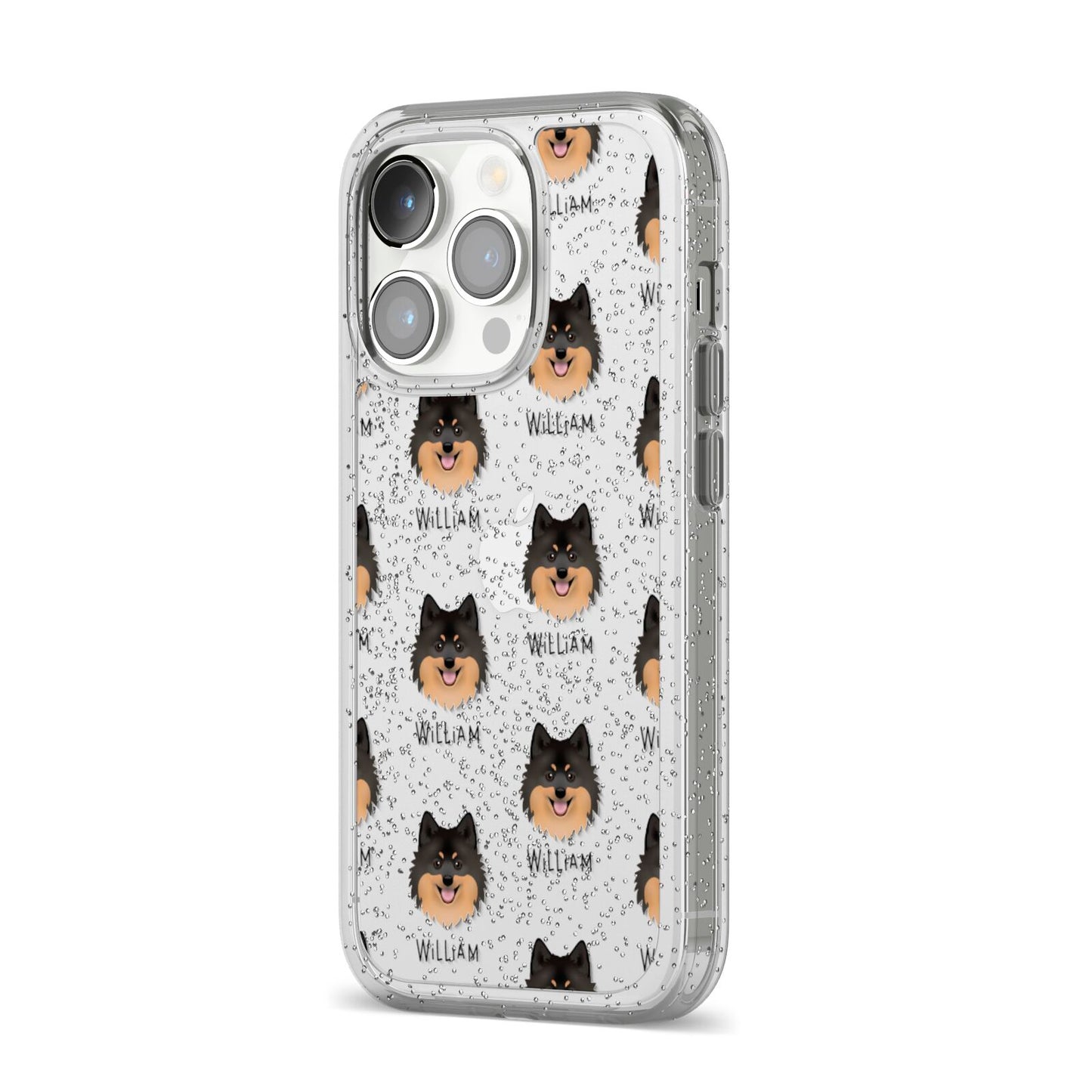 German Spitz Icon with Name iPhone 14 Pro Glitter Tough Case Silver Angled Image