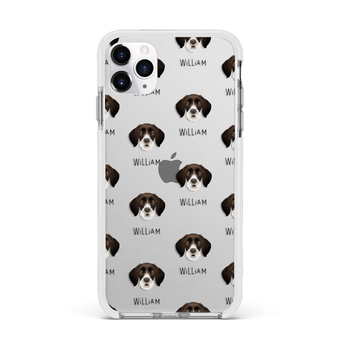 German Wirehaired Pointer Icon with Name Apple iPhone 11 Pro Max in Silver with White Impact Case