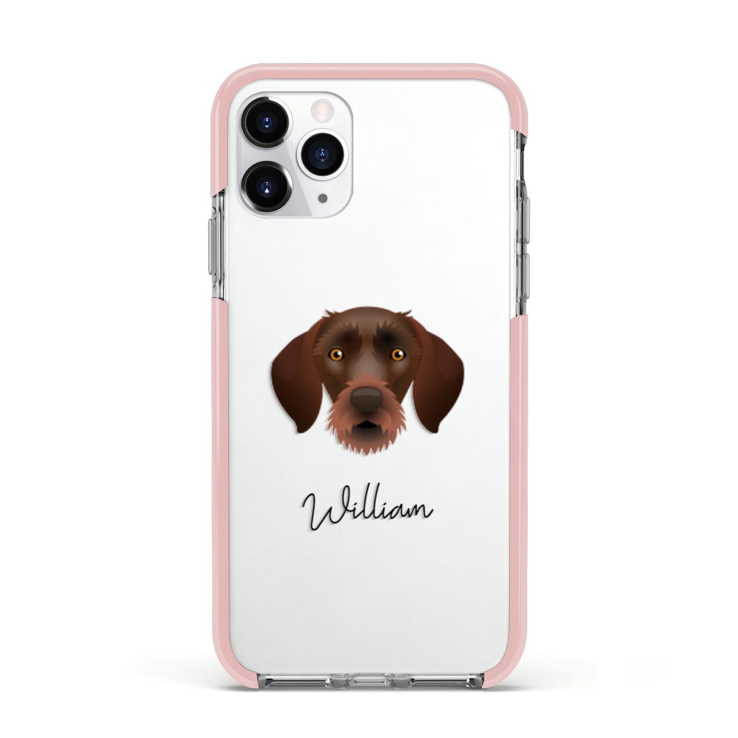 German Wirehaired Pointer Personalised Apple iPhone 11 Pro in Silver with Pink Impact Case