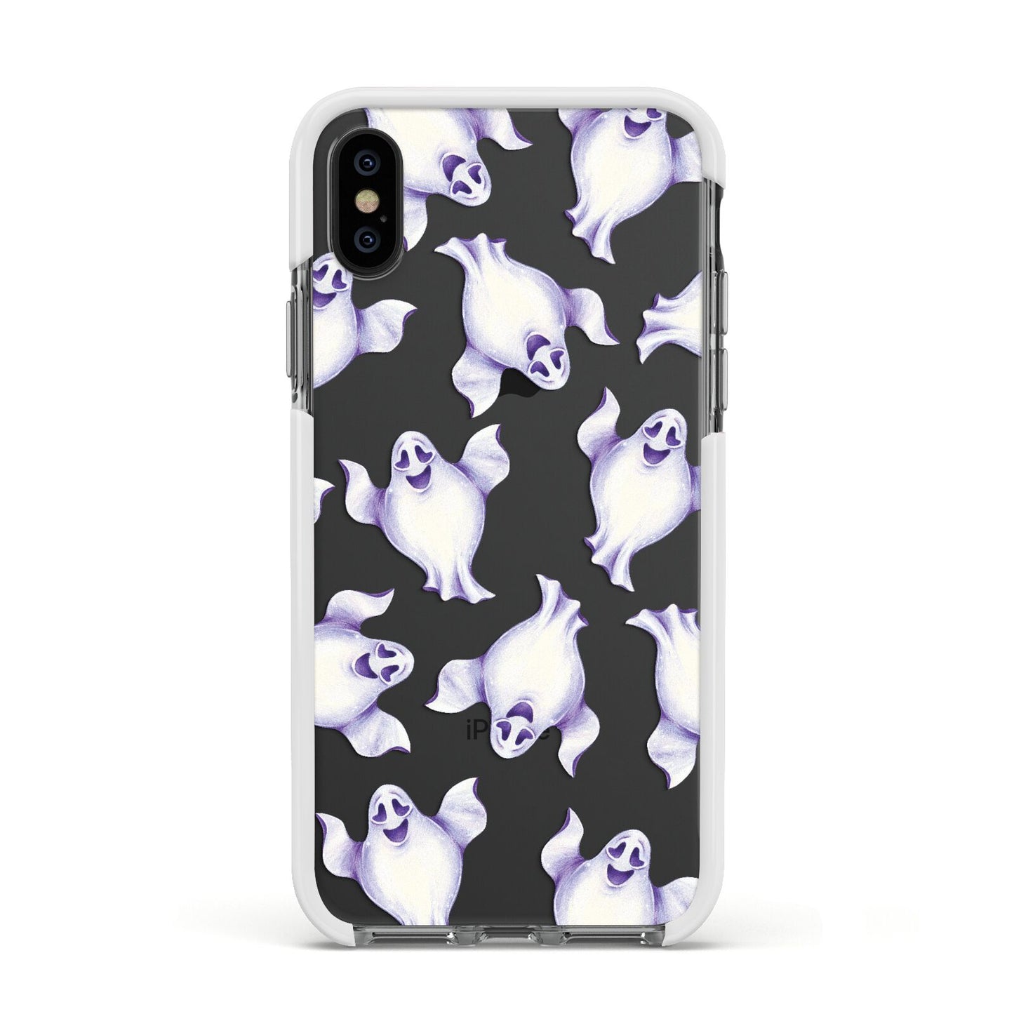 Ghost Halloween Apple iPhone Xs Impact Case White Edge on Black Phone