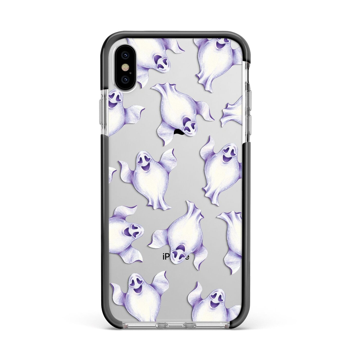 Ghost Halloween Apple iPhone Xs Max Impact Case Black Edge on Silver Phone