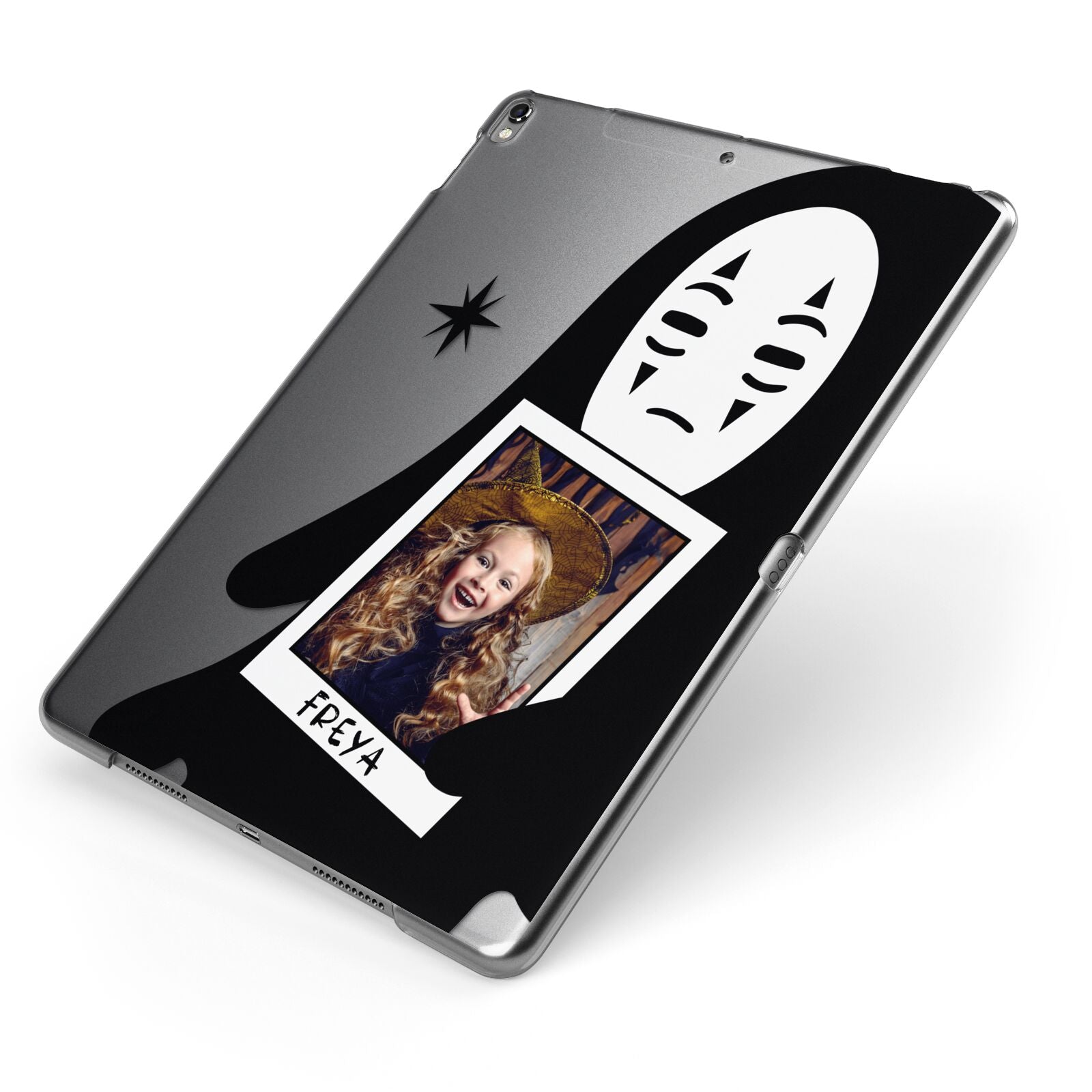 Ghostly Halloween Photo Apple iPad Case on Grey iPad Side View