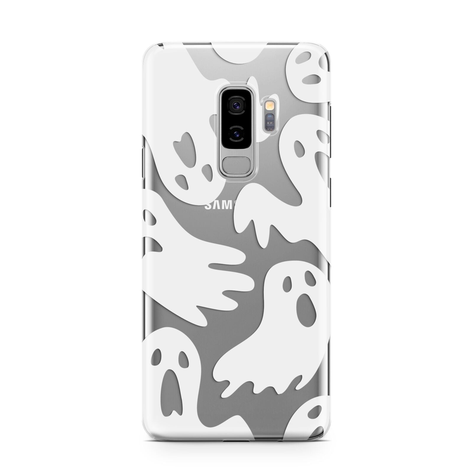 Ghosts with Transparent Background Samsung Galaxy S9 Plus Case on Silver phone