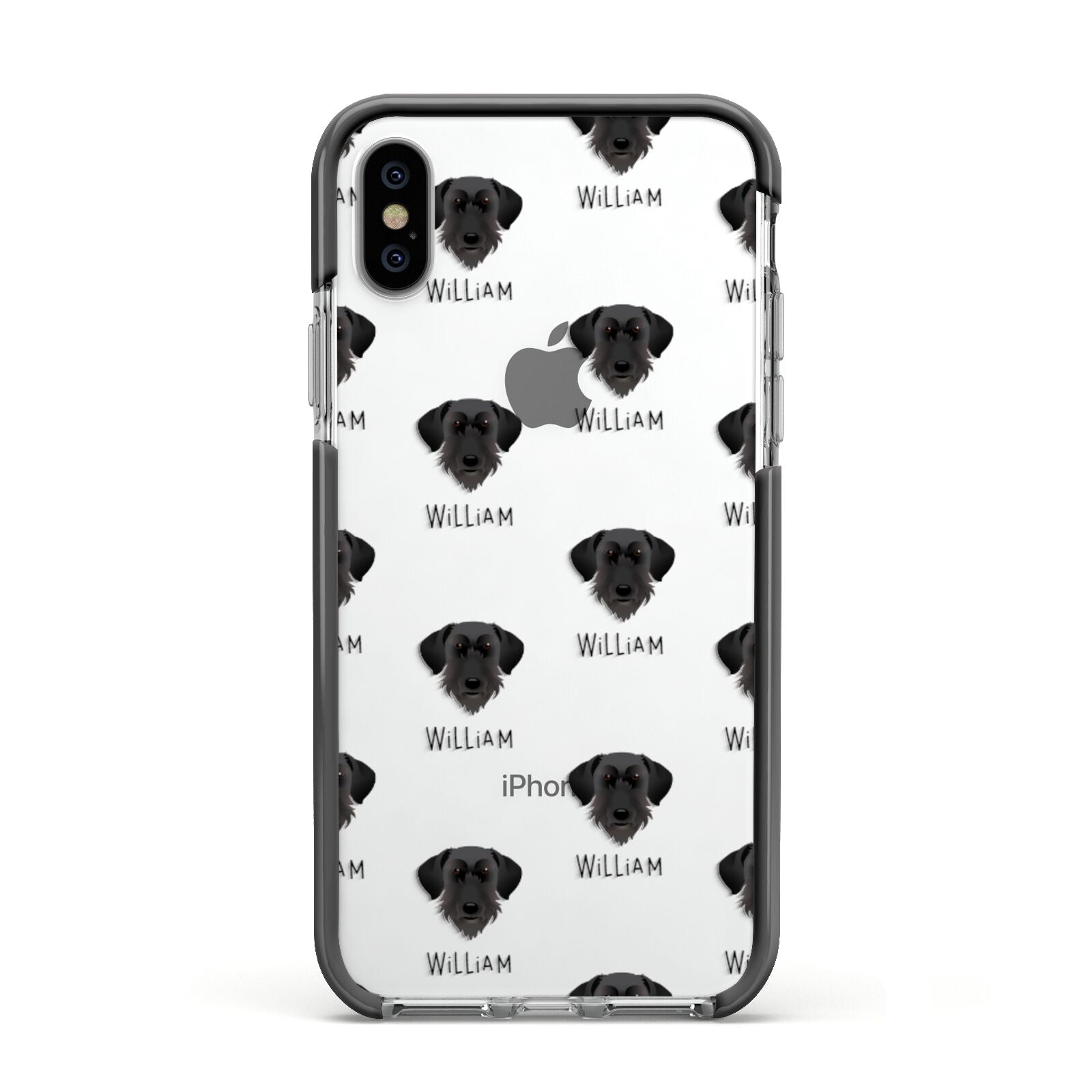 Giant Schnauzer Icon with Name Apple iPhone Xs Impact Case Black Edge on Silver Phone