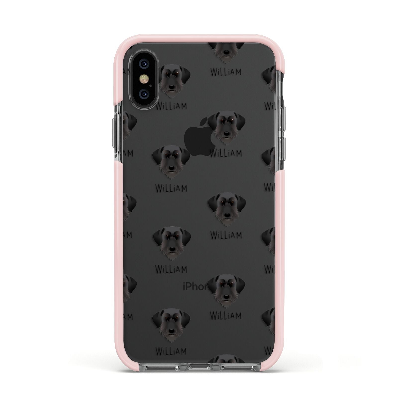 Giant Schnauzer Icon with Name Apple iPhone Xs Impact Case Pink Edge on Black Phone