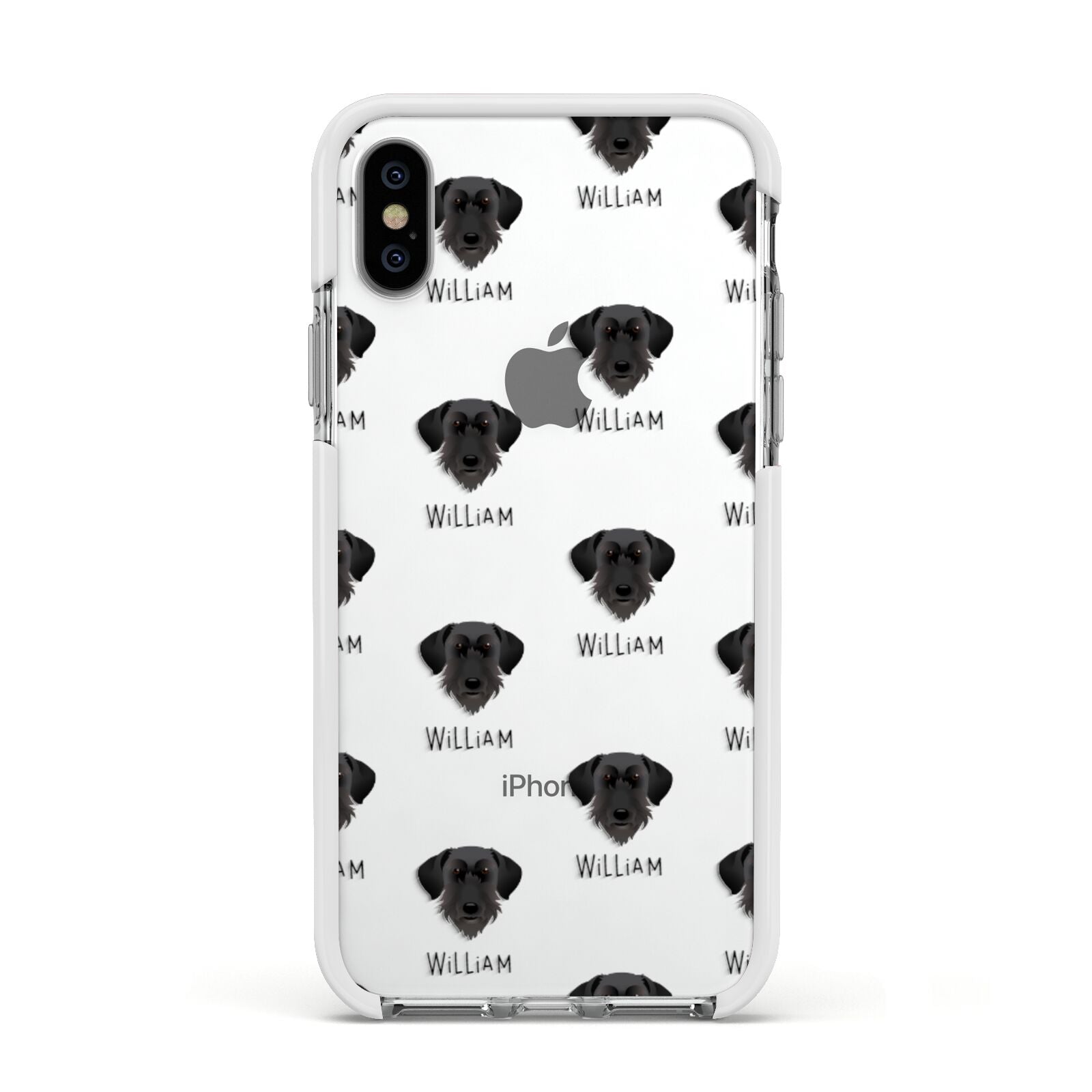 Giant Schnauzer Icon with Name Apple iPhone Xs Impact Case White Edge on Silver Phone