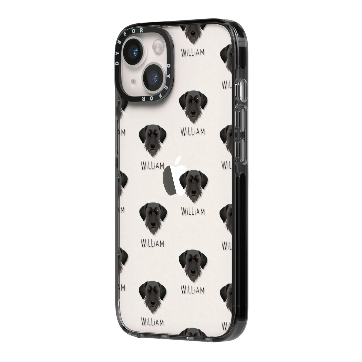 Giant Schnauzer Icon with Name iPhone 14 Black Impact Case Side Angle on Silver phone