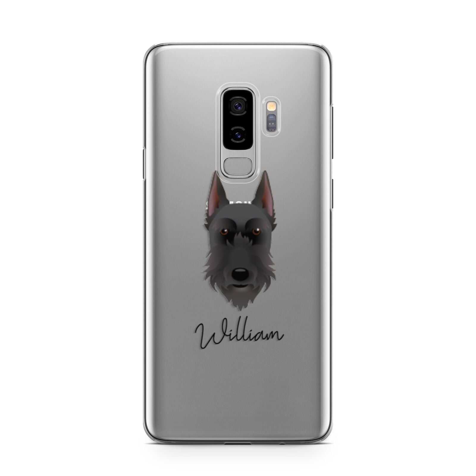 Giant Schnauzer Personalised Samsung Galaxy S9 Plus Case on Silver phone
