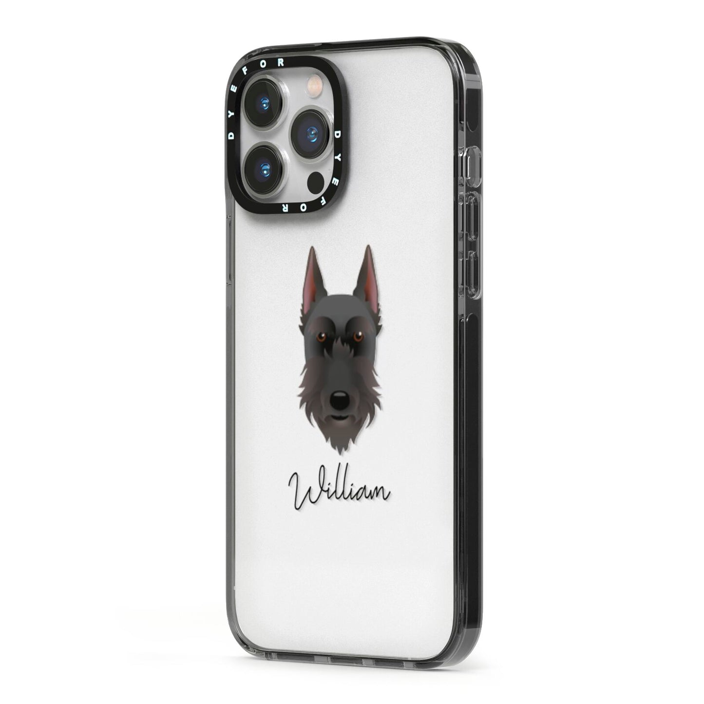 Giant Schnauzer Personalised iPhone 13 Pro Max Black Impact Case Side Angle on Silver phone