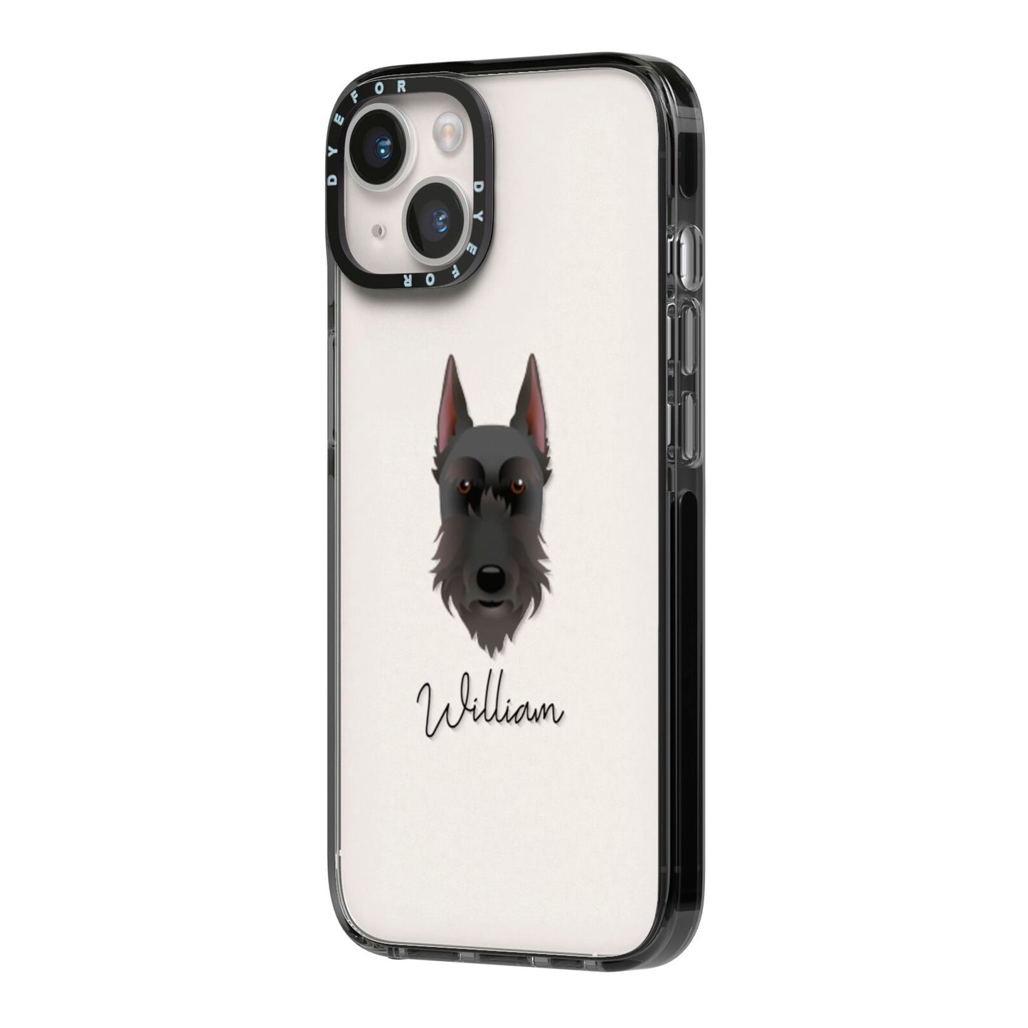 Giant Schnauzer Personalised iPhone 14 Black Impact Case Side Angle on Silver phone