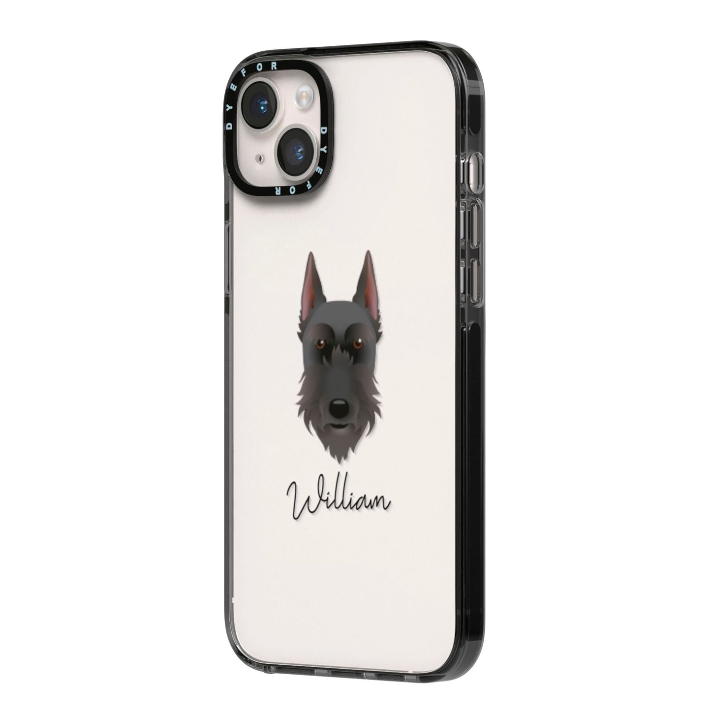 Giant Schnauzer Personalised iPhone 14 Plus Black Impact Case Side Angle on Silver phone