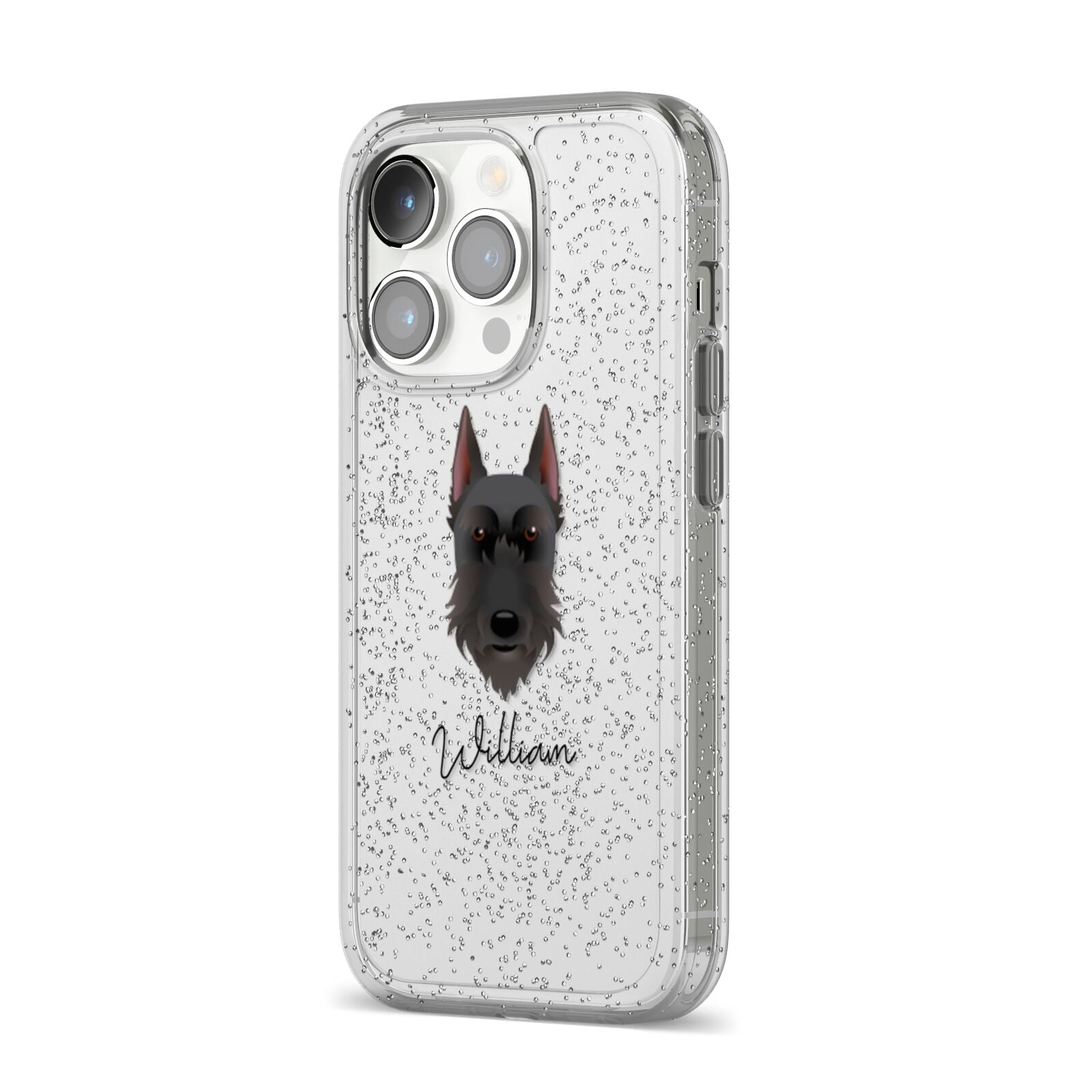 Giant Schnauzer Personalised iPhone 14 Pro Glitter Tough Case Silver Angled Image