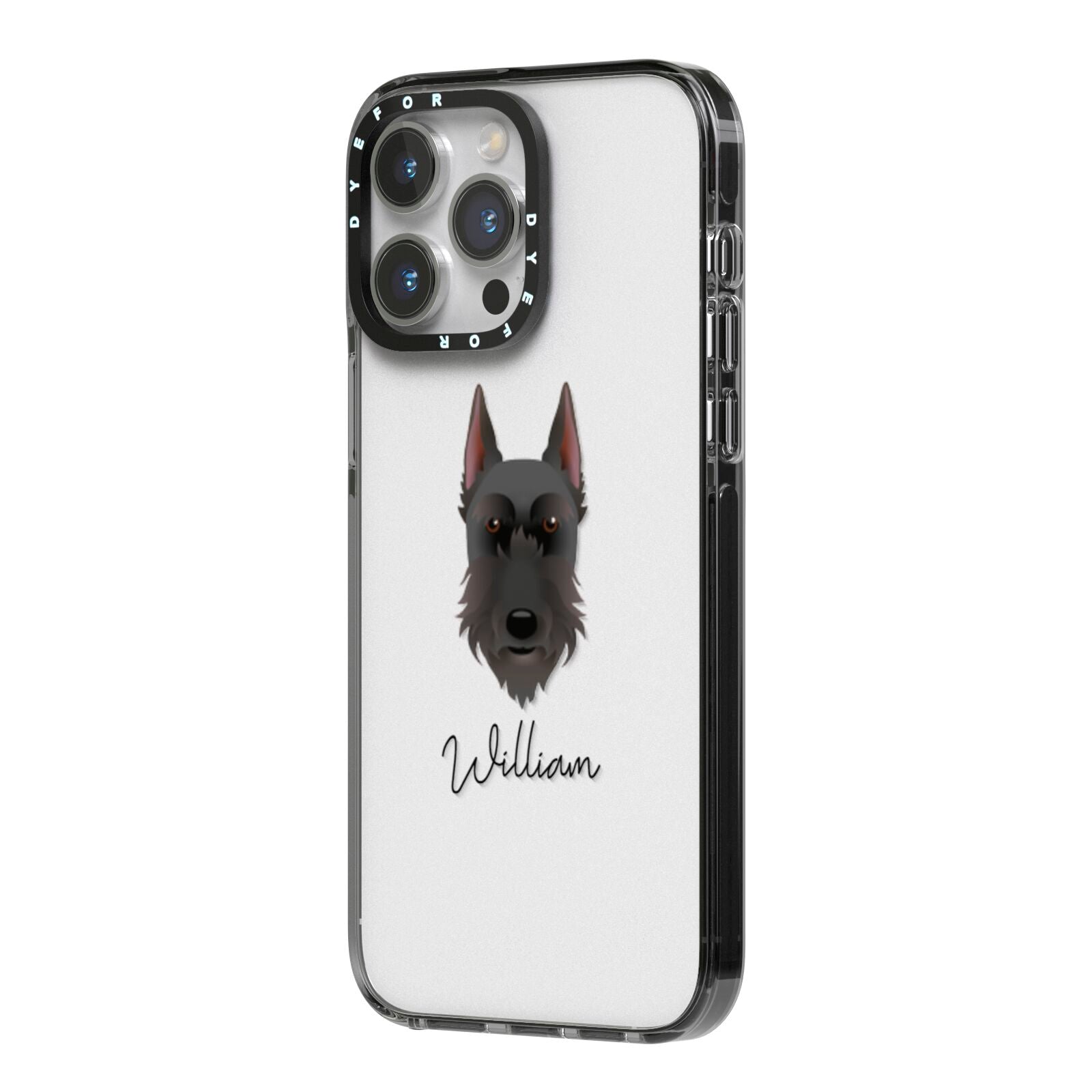 Giant Schnauzer Personalised iPhone 14 Pro Max Black Impact Case Side Angle on Silver phone