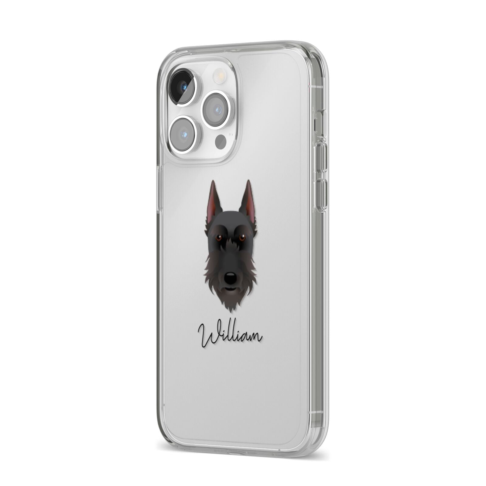 Giant Schnauzer Personalised iPhone 14 Pro Max Clear Tough Case Silver Angled Image