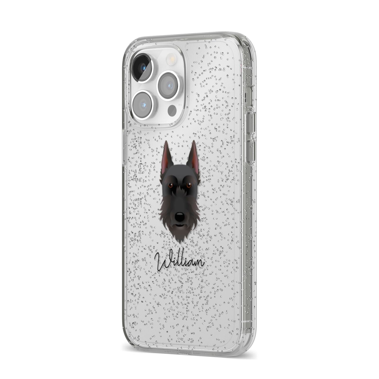 Giant Schnauzer Personalised iPhone 14 Pro Max Glitter Tough Case Silver Angled Image