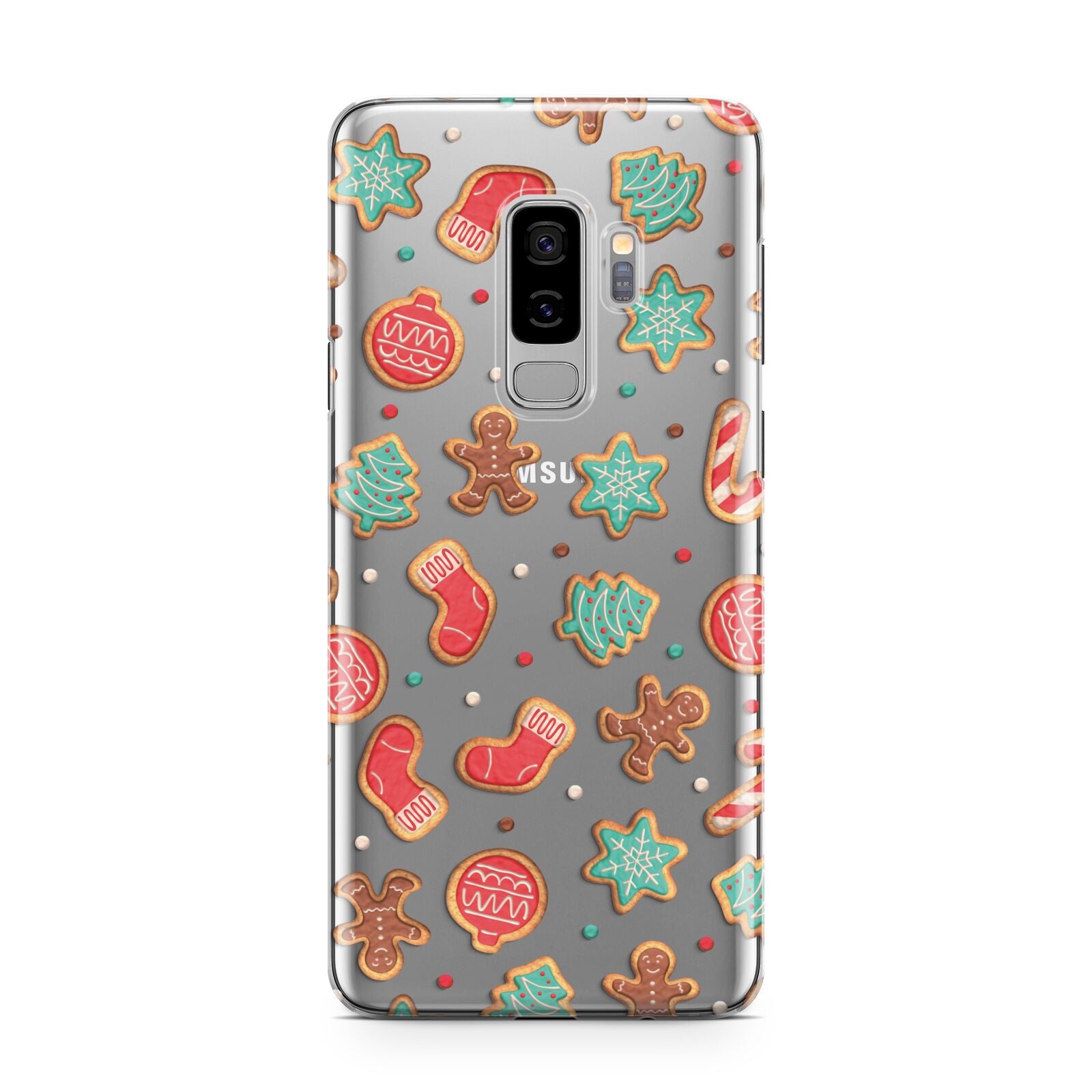 Gingerbread Christmas Samsung Galaxy S9 Plus Case on Silver phone