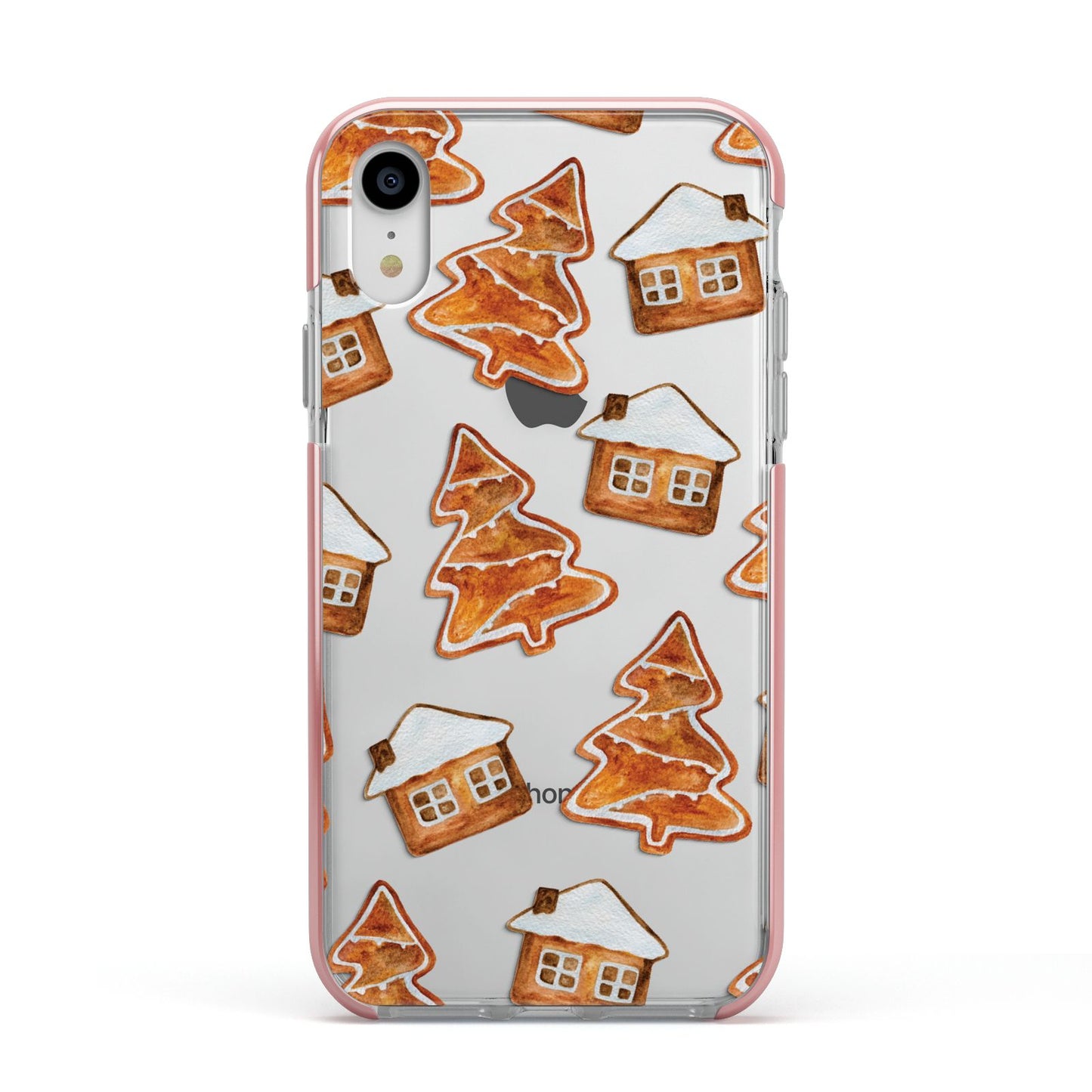 Gingerbread House Tree Apple iPhone XR Impact Case Pink Edge on Silver Phone