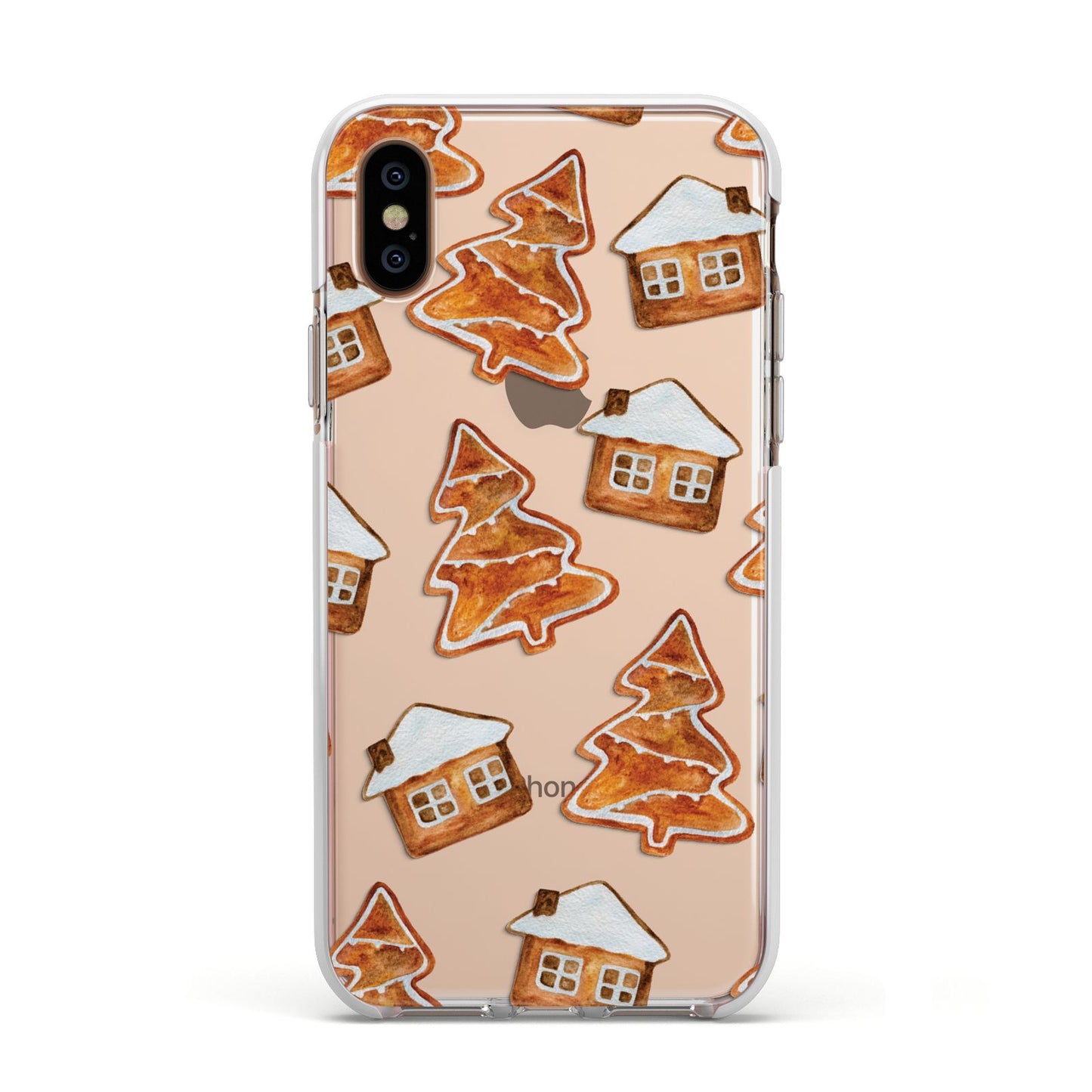 Gingerbread House Tree Apple iPhone Xs Impact Case White Edge on Gold Phone