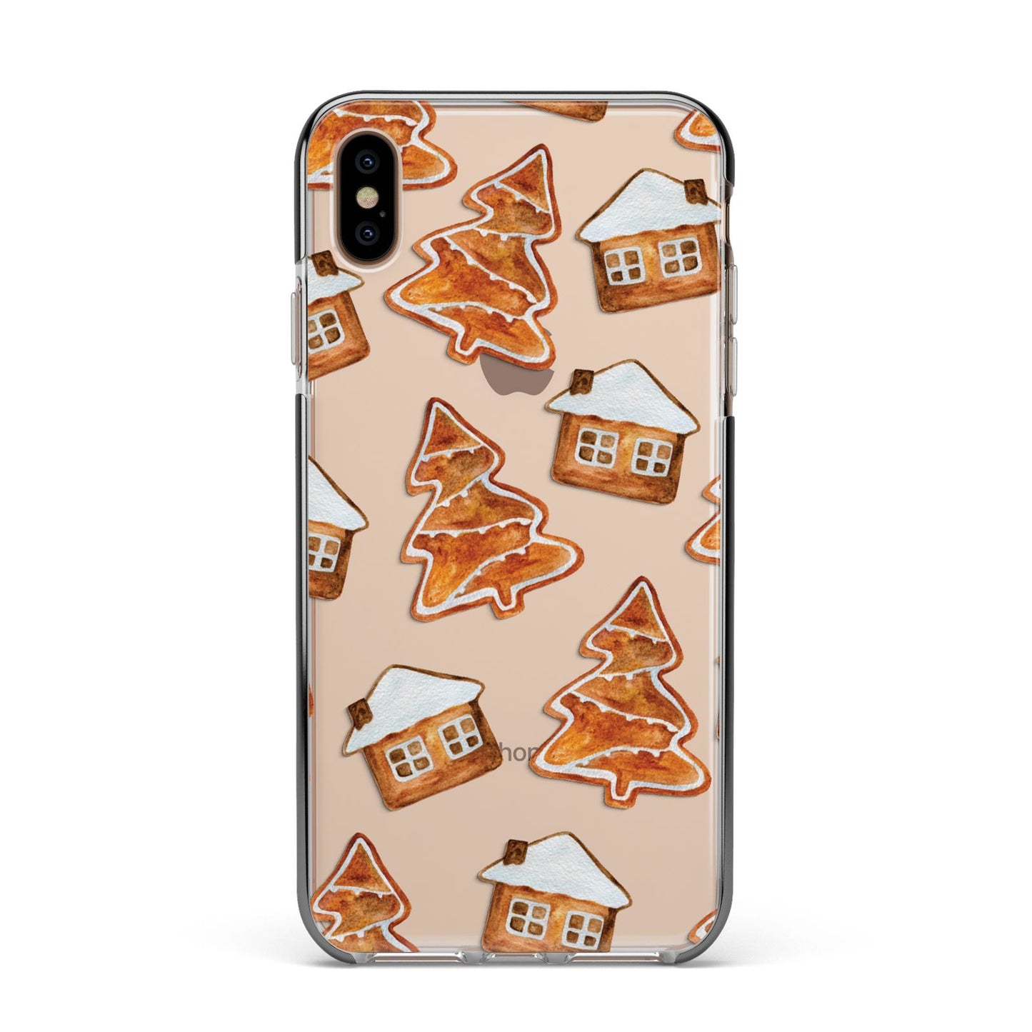 Gingerbread House Tree Apple iPhone Xs Max Impact Case Black Edge on Gold Phone