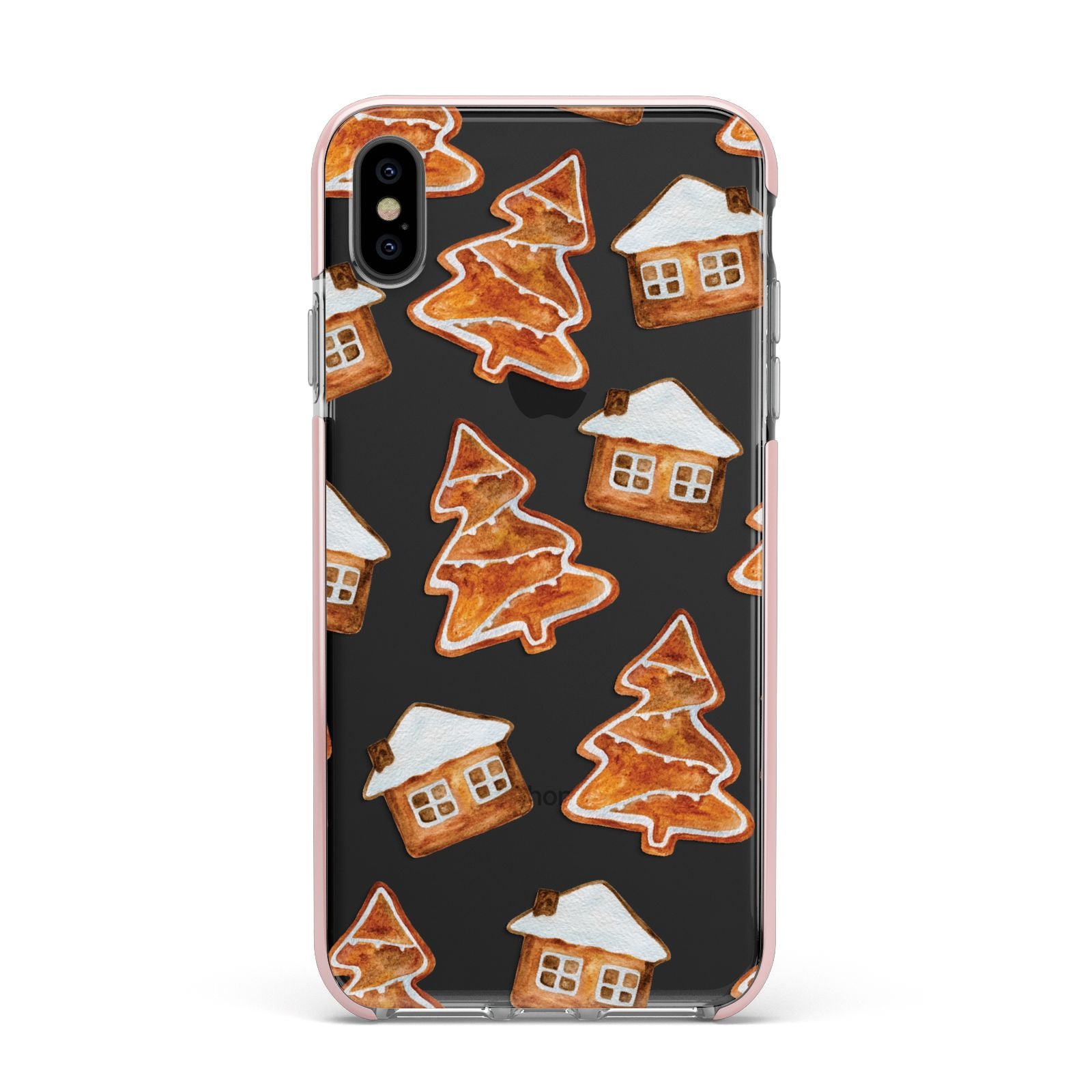 Gingerbread House Tree Apple iPhone Xs Max Impact Case Pink Edge on Black Phone