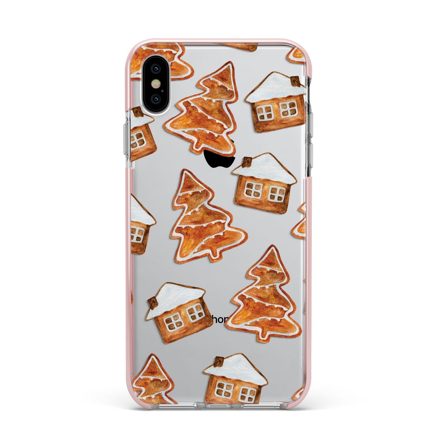 Gingerbread House Tree Apple iPhone Xs Max Impact Case Pink Edge on Silver Phone
