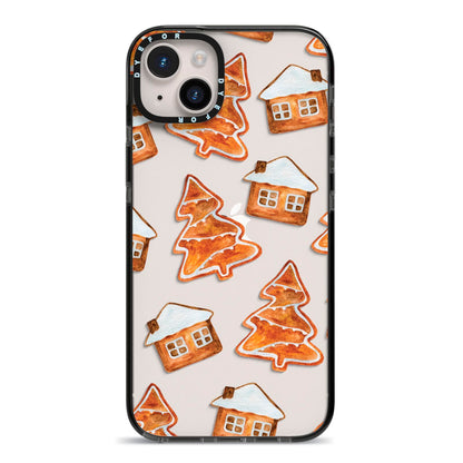 Gingerbread House Tree iPhone 14 Plus Black Impact Case on Silver phone